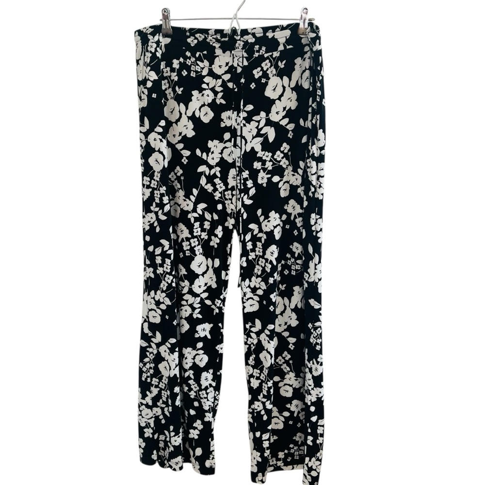 Chaus Black and White Floral Wide Leg Pants